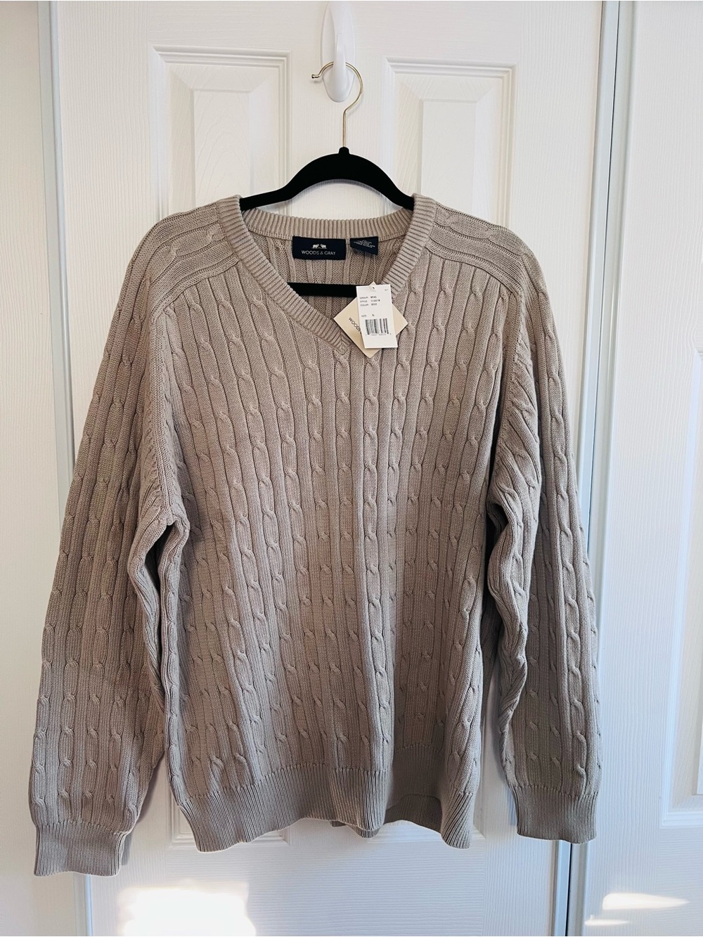 Woods & Gray Cable Knit V Neck Sweater XL Beige 100% Cotton Classic Old Money - Picture 2 of 14